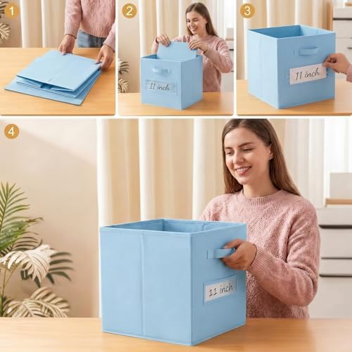 Storage Bins,11 Inch Cube Storage Bin with Labels,6pcs,Pastel Blue - Image 5