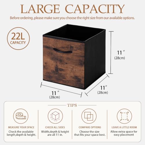 WUIKE 11-Inch Rust Brown Cubby Organizer Baskets with Handles, 4-Pack - Image 2