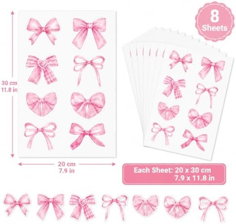 60Pcs Watercolor Bowtie Wall Stickers - Coquette Aesthetic Vinyl Decals for Room Decor in Light Pink, Sky Blue, Mint Green, Lavender Peel and Stick Nursery, Bedroom, Kindergarten Wall Art (Pink) - Image 2