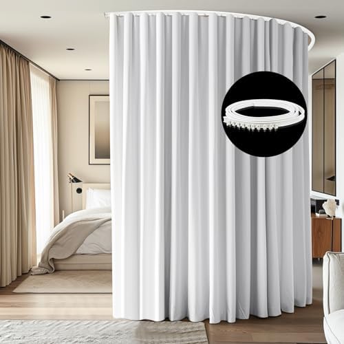 Room Divider Ceiling Mounted Curtains Track Sets Extra Wide Blackout Curtain Flexible Tracks for Bedroom Privacy Partition Separator, 1 Panel White Drape and White Rail, W15 x H8ft by CBSROROHome