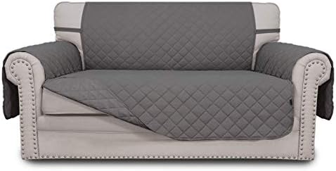 Easy-Going Reversible Loveseat Couch Cover for 2 Cushion Couch Sofa Cover for Dogs Water Resistant Furniture Protector with Foam Sticks Elastic Straps for Pet (Loveseat, Gray/Gray) by Easy-Going