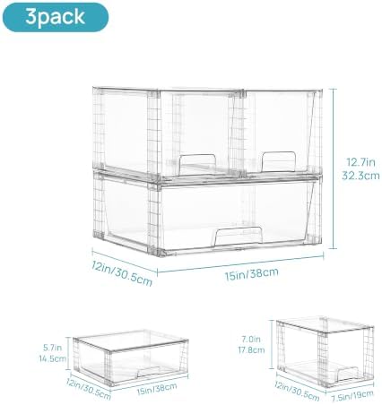 Vtopmart Clear Stackable Storage Drawers, 3 Pack Wide Organizer Set - Image 3