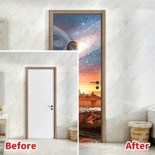 3D Door Stickers Murals Peel and Stick Removable Decals Wallpaper for Home Office Bedroom Living Room Wall Decoration 30.3"W x 78.7"H, SP-F24021 - Image 2