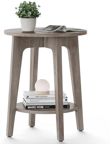 VASAGLE Round Side Table with Lower Shelf, End Table for Small Spaces by Unknown