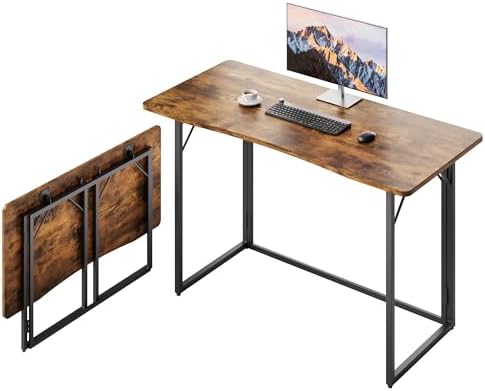 JOYMOOP 47.2" Rustic Brown Folding Desk No Assembly, Wooden Top, Large Size by JOYMOOP