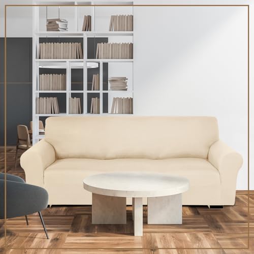 Peryiter 3 Pcs Couch and Loveseat Sofa Covers,Cream,Milk Silk - Image 7