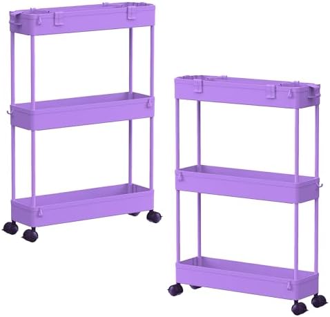 SPACELEAD 2-piece Set Slim Storage Cart 3 Tier,Bathroom Organizer Rolling Utility,Mobile Shelving Unit Slide Out for Office, Kitchen, Laundry Room & Narrow Places by Home