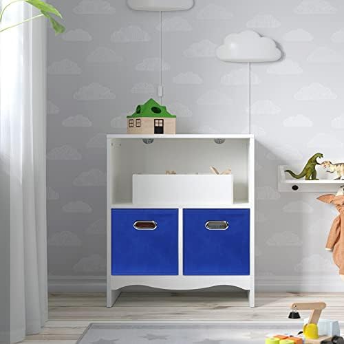 Black Fabric Cubby Storage Bins,13x13x13 Inches ,Cube Organizer Bin Foldable Storage Boxes with Dual Handles Fabric Organizer Box and collapsible Storage basket,Set of 6 ,Dark Blue - Image 5