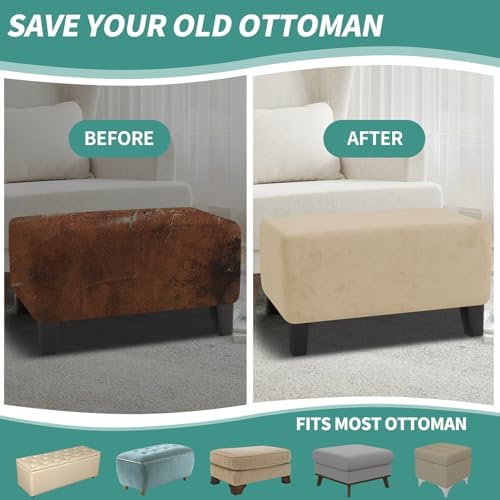 MAXIJIN Velvet Ottoman Slipcover Small Stretch Square Rectangle Footstool Slipcover Folding Storage Ottoman Covers for Living Room with Elastic Bottom (Ottoman Small, Camel) - Image 6