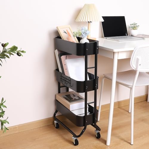 MAX Houser Slim 3-Tier Rolling Utility Cart with Extra Hook, Black - Image 5