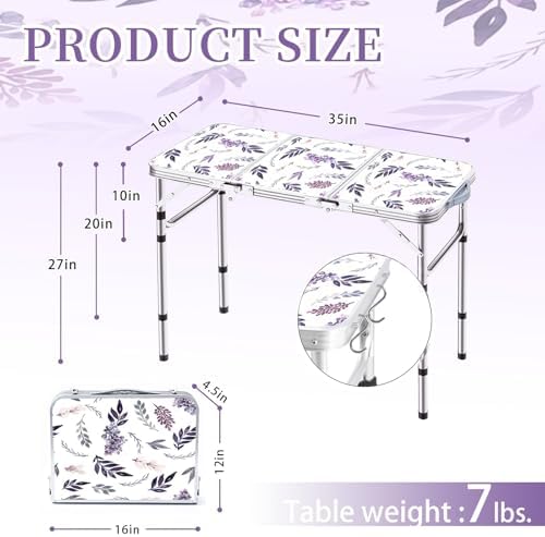 Yriuat Folding Camping Table 3ft Portable Picnic Table, Misty Lilac - Image 3