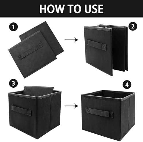 EBIGIC Storage Cubes Collapsible fabric Storage bins,cube storage organizer 10.5 * 10.5 * 11 inch,For home and office Collapsible Closet Shelf Organizers, Drawer Organizers(Black) - Image 4