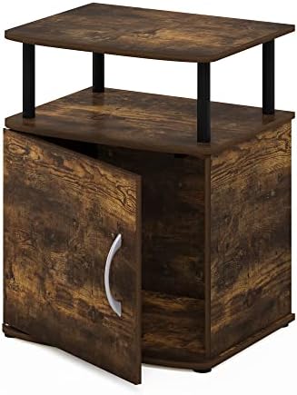Furinno Jaya End Side Sofa Table/Nightstand with Door, Amber Pine/Black by Furinno-FitsYourSpaceFitsYourBudget