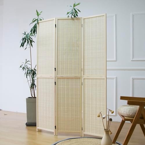 Furnnylane 3 Panel Room Divider and Folding Screen Divider,Two in One Detachable and Foldable Panel Divider for Room Separation,Beige,67" H x 46" W by Furnnylane
