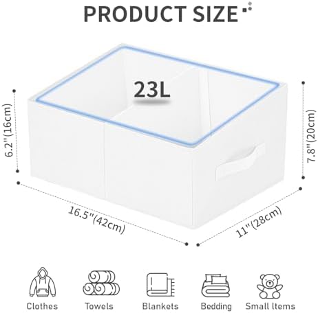 DIMJ Large Closet Shelf Organizer Bins 8 Packs with Handles and Divider, Fabric Trapezoid Storage Baskets, Foldable Clothes Containers Box for Shelf, Towel, Book, Toy, Purse, Hats, White - Image 2