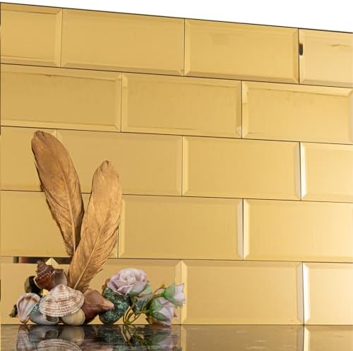 Lovdeco Peel and Stick 3x6 Inch Beveled Gold Mirror Tile Subway Mirror Glass Backsplash for Kitchen Bathroom Wall (40 Pcs, 5 SQ.FT.) by Lovdeco