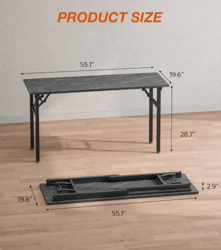XBurmo Folding Desk Foldable Table, No Assembly 55.1" Foldable Desk Space-Saving Workstation for Small Space, Computer Table, Flat Storage for Home Office, Bedroom, Dorm, Study Room, Marble Greige - Image 2
