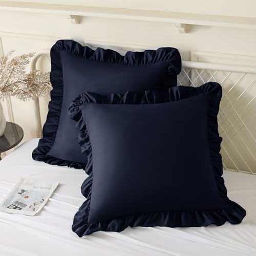 KKJIAF 2 Pack Ruffle Pillow Cases 24x24 Inches, Navy Blue by KKJIAF