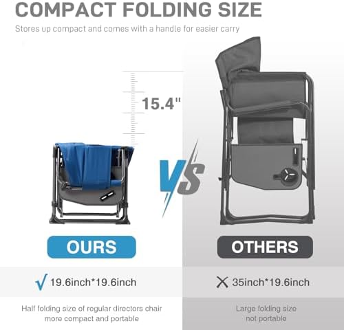 EVER ADVANCED Camping Directors' Chair with Side Table, Portable Folding with Compact Size, Heavy Duty Lawn Chair with Pocket for Camping, Lawn, Sports and Fishing, 400lbs, Blue - Image 5