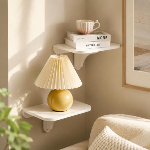 WELLAND 11.8" x 8.25" White Wall Mounted Desk Small Floating Shelves Set of 2 Folding Wall Shelves Drop-Leaf Table Fold Down Desk for RV, Camper, Loft Beds - Image 2