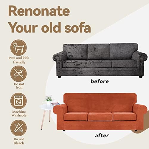 WEERRW 4 Pieces Couch Cover for Sofa Velvet Sofa Covers Washable, Pumpkin - Image 5