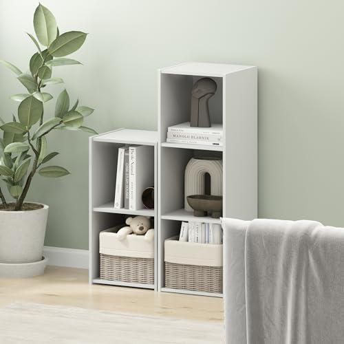 Furinno PELLI Book Shelf, 3-Cube Bookshelf with Open & Closed Back Cubes, 3 x 1 Storage Organizer Cabinet, 11.6 x 12.2 x 35.9, for Living Room, Bedroom, Home Office, White - Image 2