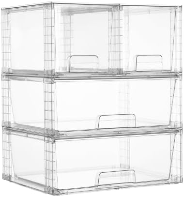 Vtopmart Clear Stackable Storage Drawers, 4 Pack Wide Organizer Set by Vtopmart