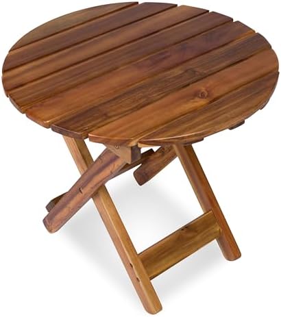 Shine Company Indoor/Outdoor Adirondack Round Folding Acacia Wooden Side Table, White by ShineCompany