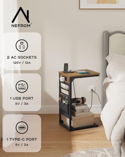 C-Shaped End Tables Set of 2, Small Couch Side Table with Fast-Charging Station, Sofa TV Tray Table with Storage Bag for Living Room, Bedroom, Bedside ET-BR-2 - Image 5