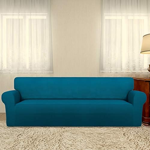 PureFit Stretch Couch Covers for Sofa 4 Seater Slipcovers Peacock Blue - Image 2
