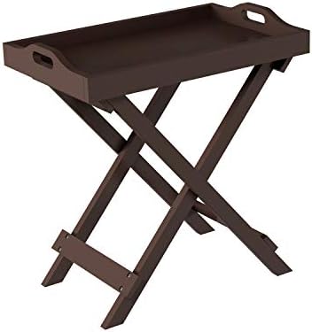 Lavish Home End Folding Modern Minimalist Wooden Contemporary Side Table, Multifunctional, Portable, Stylish Serving, Snack or Lap Tray, Suitable for Indoor and Outdoor Use - BROWN - Image 7
