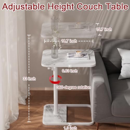 GOYLSER Large C Shaped Tv Trays Living Room End Table End Stand, White Marble Minimalist Wooden C Table for Sofa, Height Adjustable Tv Tray Tables Side Table for Dinner Eating - Image 2