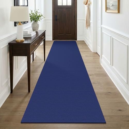 KOZYFLY Cotton Runners for Hallway 3x9, Wide Washable Runner Rug, Woven Non Slip Kitchen Runner, Braided Entryway Rug, Floor Carpet for Foyer, Bedroom, Hall, Deep Navy Blue by KOZYFLY