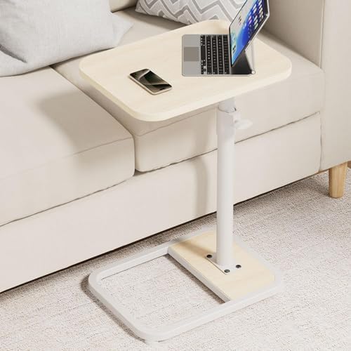 GOYLSER C Shaped End Table for Couch, Height Adjustable Rotatable Couch Tray Tables Sofa Table Tv Trays for Bedroom, Natural Wooden Swivel Side Table for Small Spaces by GOYLSER