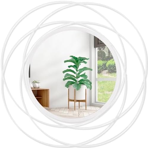 24 inch Round Mirror White, Circle Wall Mirror for Bathroom Vanity,Large Circle Mirror for Wall Decor, for Living Room Bathroom Bedroom Hallway Balcony Vanit by HLFMVWE