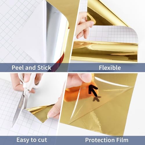 WESTICK 24"x394" Large Gold Heat Transfer Vinyl Roll Self Adhesive Flexible Gold Permanent Vinyl Wallpaper Peel and Stick Golden Contact Paper for DIY Art Crafts Home Decoration Cabinets Countertops - Image 6