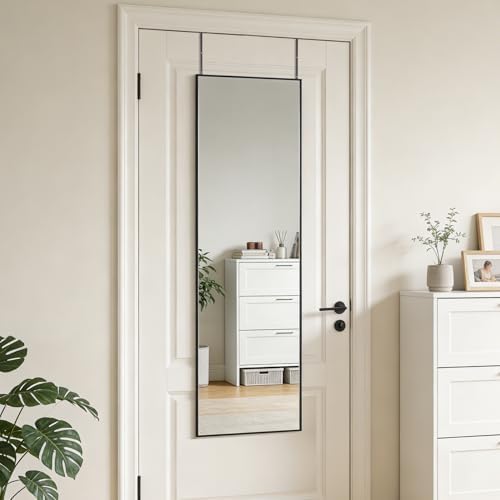 48x14 Inch Full Length Mirror Over the Door Hang or Wall Mounted Black - Image 2