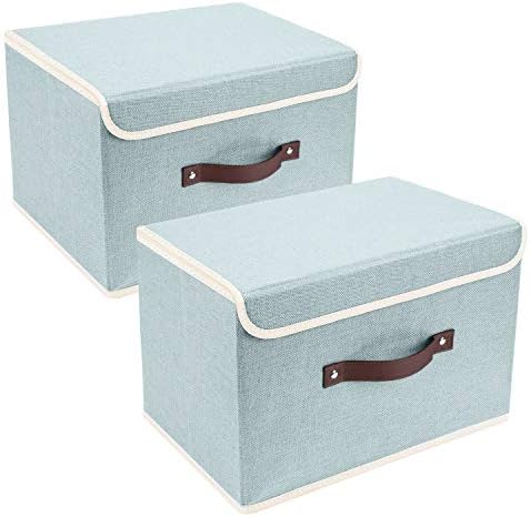 TYEERS Collapsible Storage Boxes, Washable Fabric Storage Bins with Lids, 14.9x9.8x9.8 inches, 2 Pack, Aqua Spring by StorageOrganization