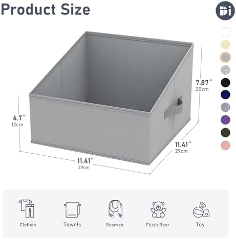 DIMJ Storage Bins for Closet, Trapezoid Storage Bins with Front Handle, Fabric Storage Baskets for Shelves, Line Closet Organizers for Toys, Boooks, Clothes, 6 Packs (Grey) - Image 2