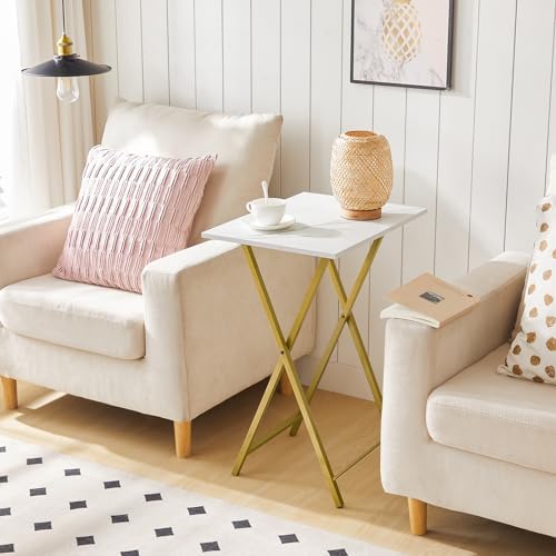 HOOBRO Folding TV Tray Tables, Set of 4 TV Trays with Storage Rack, Industrial Side Table for Eating at Couch, Foldable Snack Table for Small Space, Easy Assembly, Marble and Gold DM50BZ01 - Image 4
