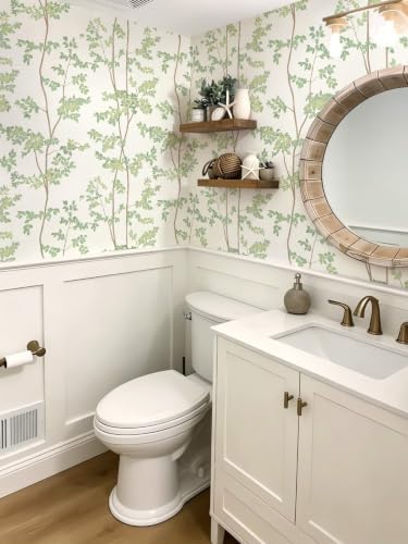Ismoon Green and Beige Forest Peel Stick Wallpaper for Modern Bedroom | Renter Friendly Viny Wallpaper Tree Leaf Contact Paper Removable Self Adhesive Waterproof Textured 17.3x393in - Image 2