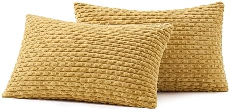 MIULEE Lumbar Decorative Throw Pillow Covers 12x20 Gold Textured Corduroy - Image 6