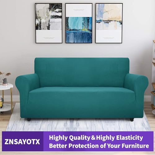 ZNSAYOTX Super Stretch Couch Cover (72"-92") Universal Sofa Covers with Elastic Bottom, Dog Cat Pets Friendly Washable Furniture Protector Fitted Sofa Slipcovers Stay in Place (Peacock Teal, Sofa) - Image 5