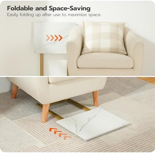 HOOBRO Folding TV Tray Tables, Set of 4 TV Trays with Storage Rack, Industrial Side Table for Eating at Couch, Foldable Snack Table for Small Space, Easy Assembly, Marble and Gold DM50BZ01 - Image 6