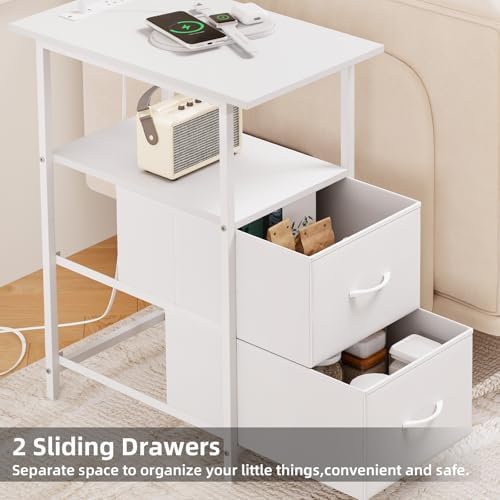 Somdot End Table Set of 2 with Charging Station, 2 Drawers, Slim Side Table - Image 4