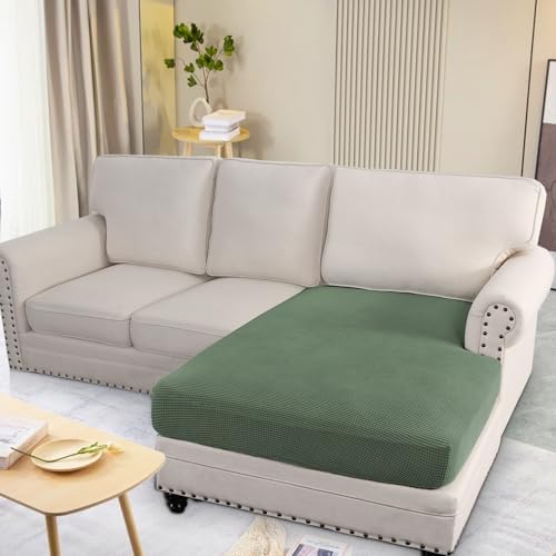 H.VERSAILTEX Super Stretch Individual Chaise Cover Sectional Couch Covers for L Shaped Sofa Both Left/Right Featuring Thick Jacquard Textured Twill Fabric (1 Piece Chaise Cover, Loden Frost) - Image 2