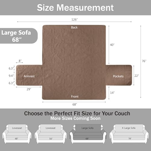 Quilted Raw Umber Sofa Slipcovers with Pockets, Anti-Slip Camel Couch Covers for Sofa, Couch Cover for Dogs Cats Water-Repellent Machine Washable (Large Sofa 68", Raw Umber) - Image 6