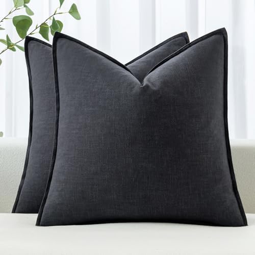 MIULEE Decorative Linen Euro Sham Pillow Covers 24x24 Dark Gray by MIULEE