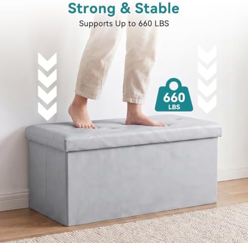 OLIXIS 30 Inch Foldable Storage Ottoman Bench, End of Bed Storage Bench - Image 4