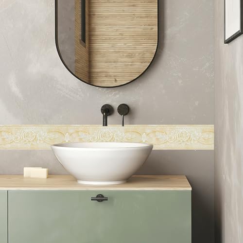 AbaBoorty Beige Floral Wallpaper Border Decor 394"X4.1" Peel and Stick Wall Border Waterproof Tiles Sticker Wallpaper Self Adhesive Removable Wall Stickers for Bedroom Living Room Decor - Image 5